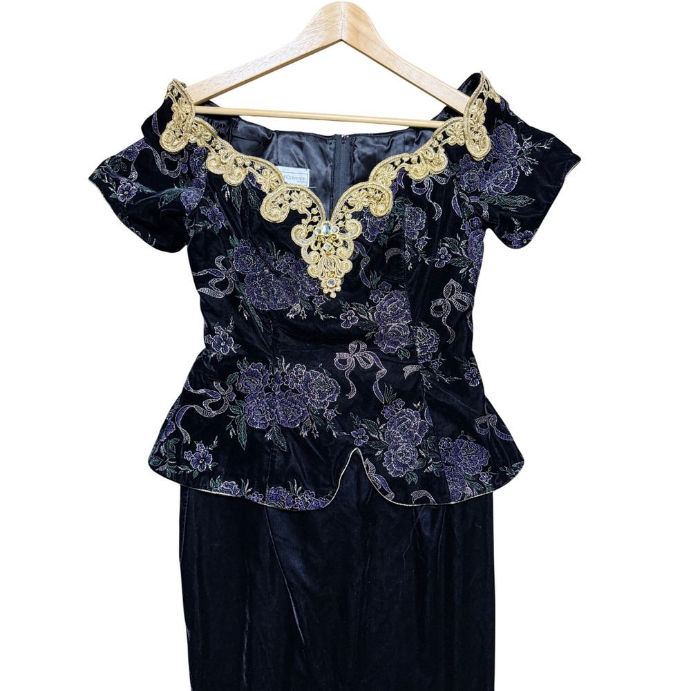 Scott McClintock Dress Womens 10 Petites Peplum Velvet Black Purple Floral New